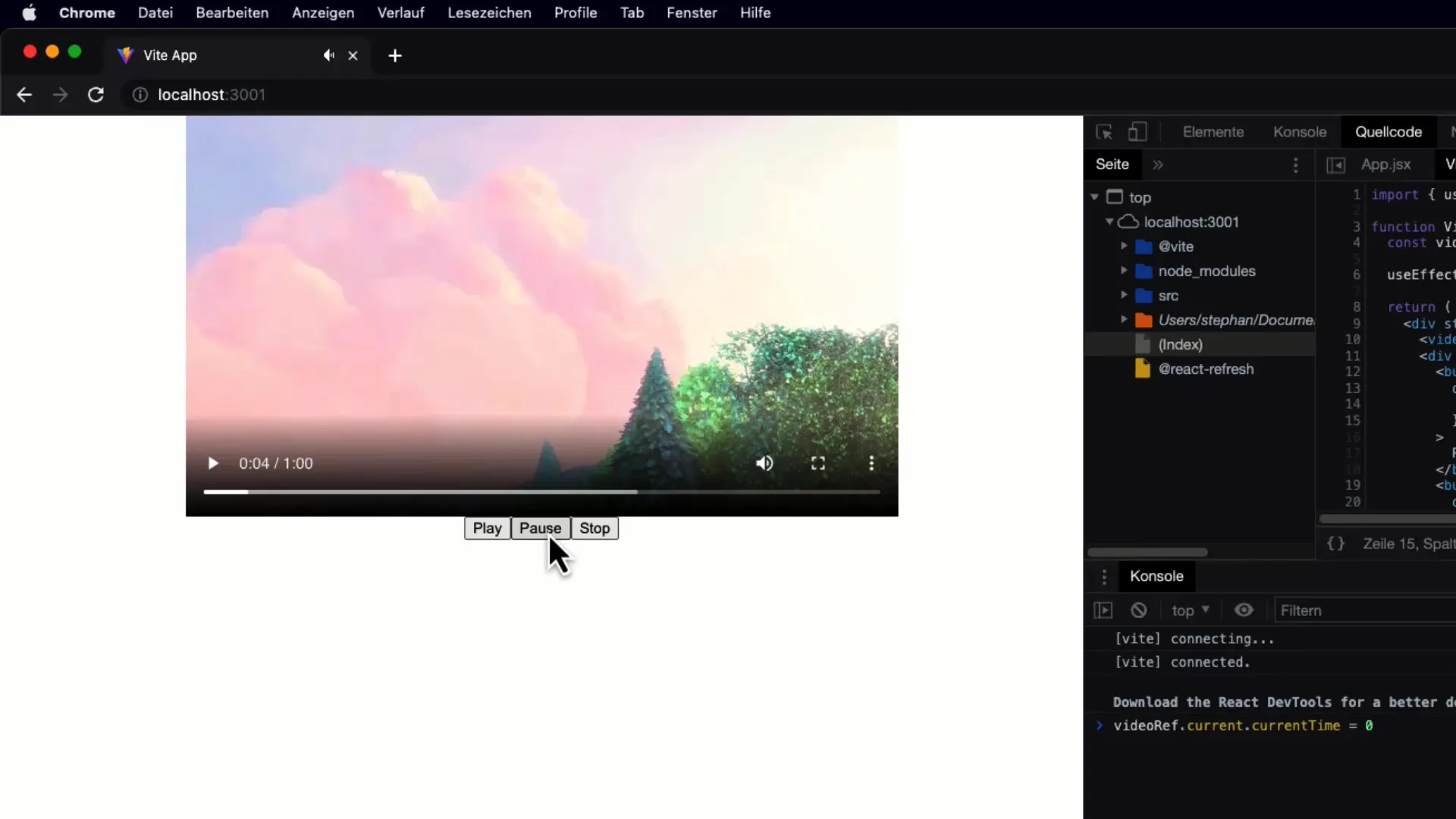 Creează o componentă de player video în React