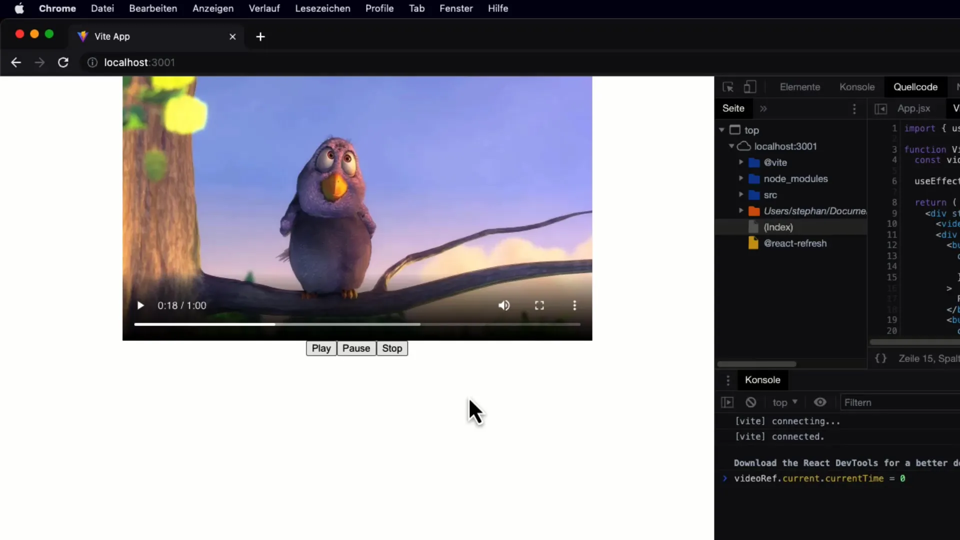Creează o componentă de redare video în React