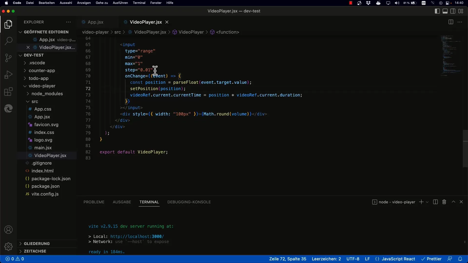 Reactでのスライダーを使用したインタラクティブなビデオ制御