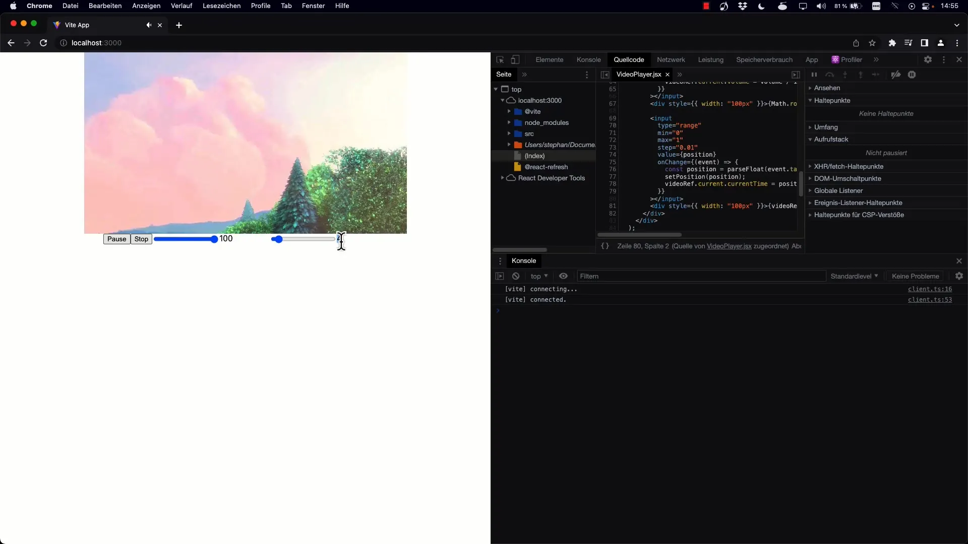 Reactを使用したスライダーを用いたインタラクティブビデオ制御