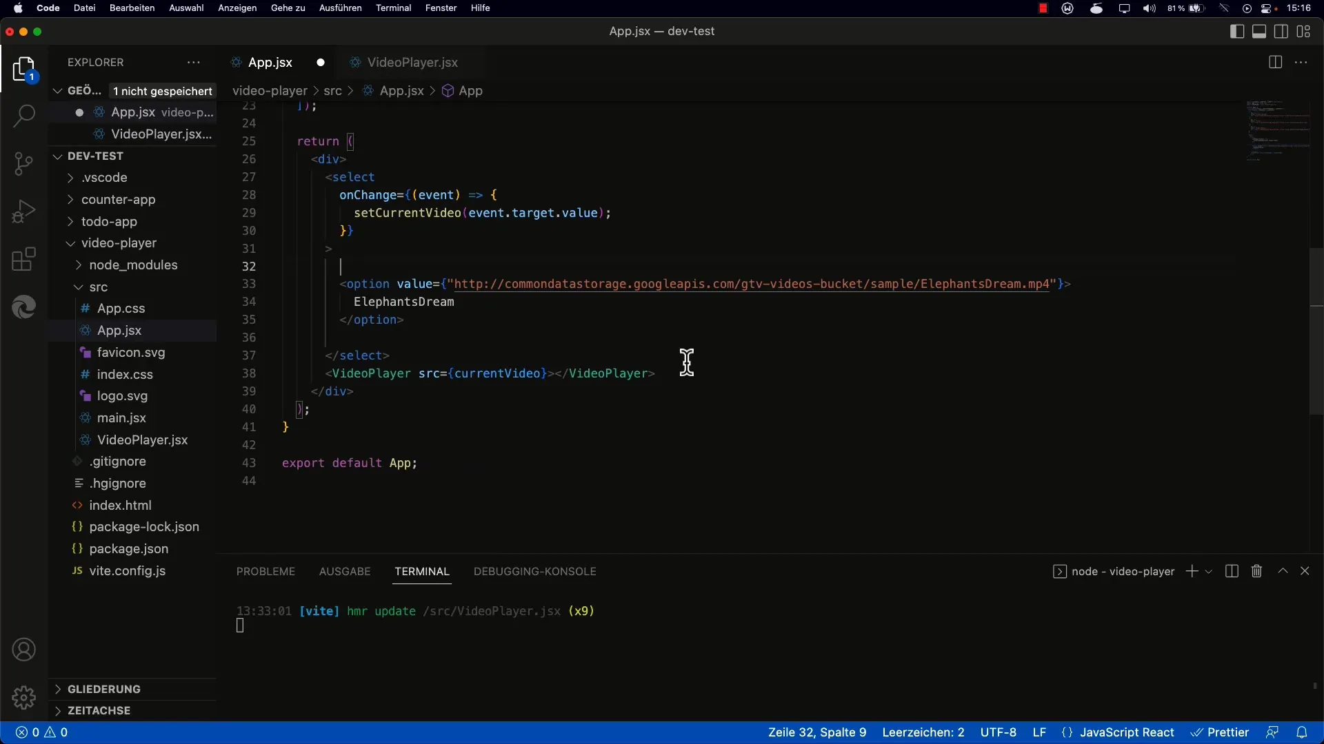 Implementér en dynamisk videoliste i React