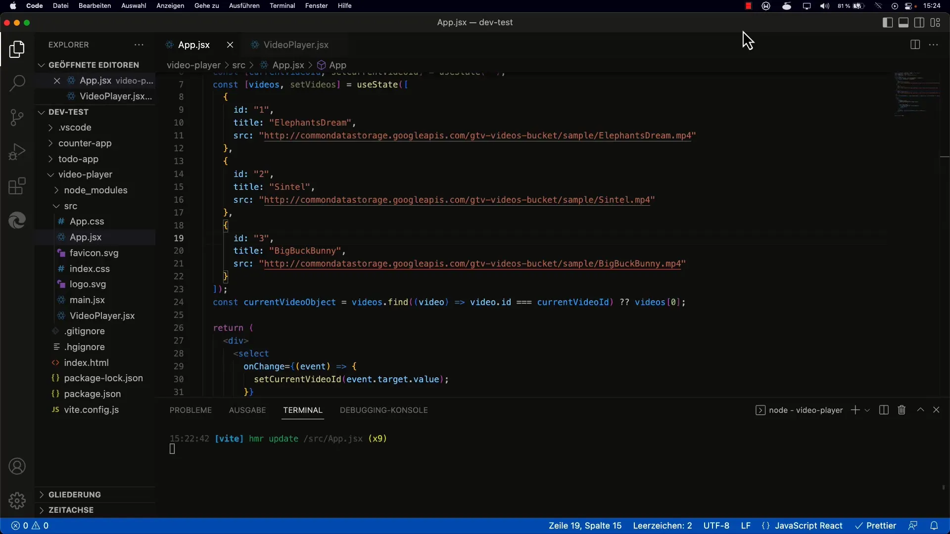 Implementer dynamisk videoliste i React