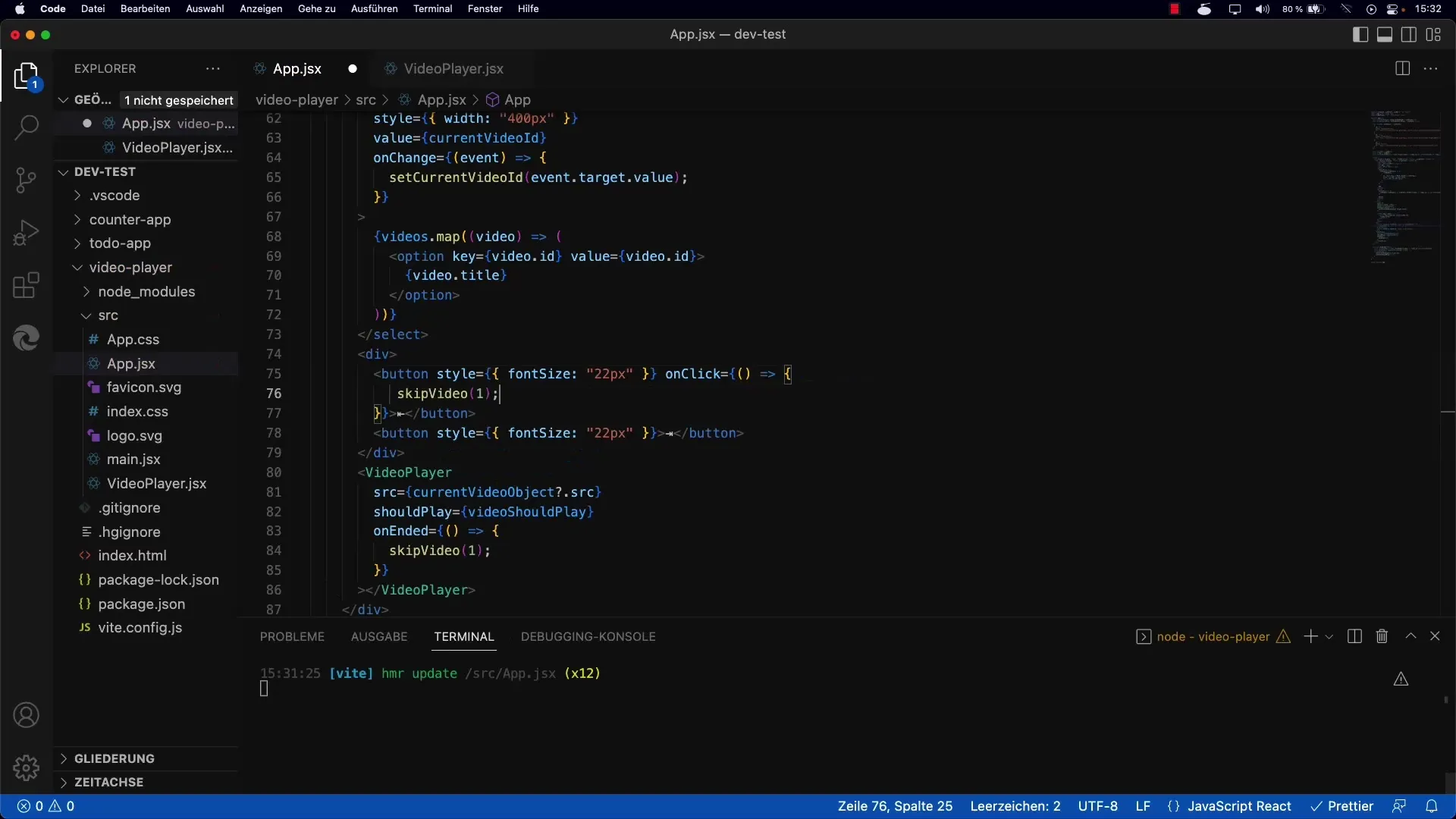 Navigasi antara video dengan tombol Next dan Previous di React