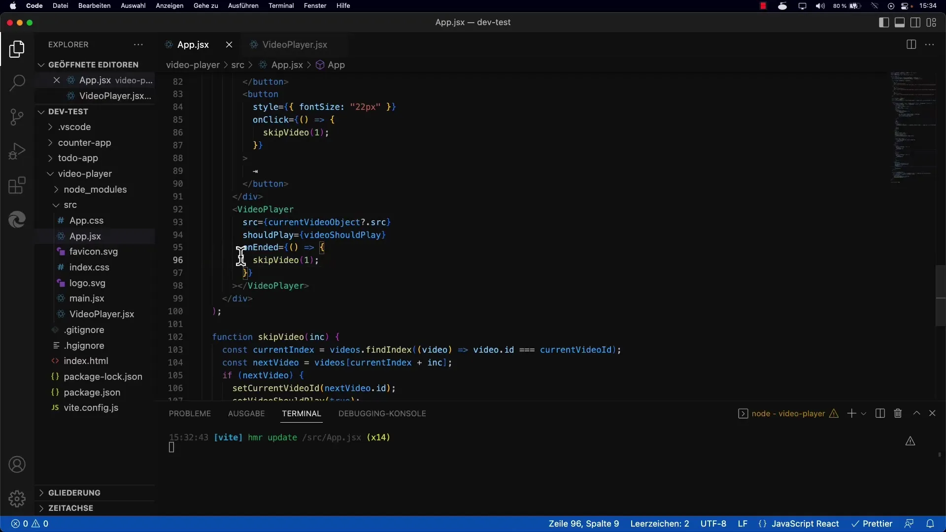 Navigasi antara video dengan tombol Next dan Previous di React
