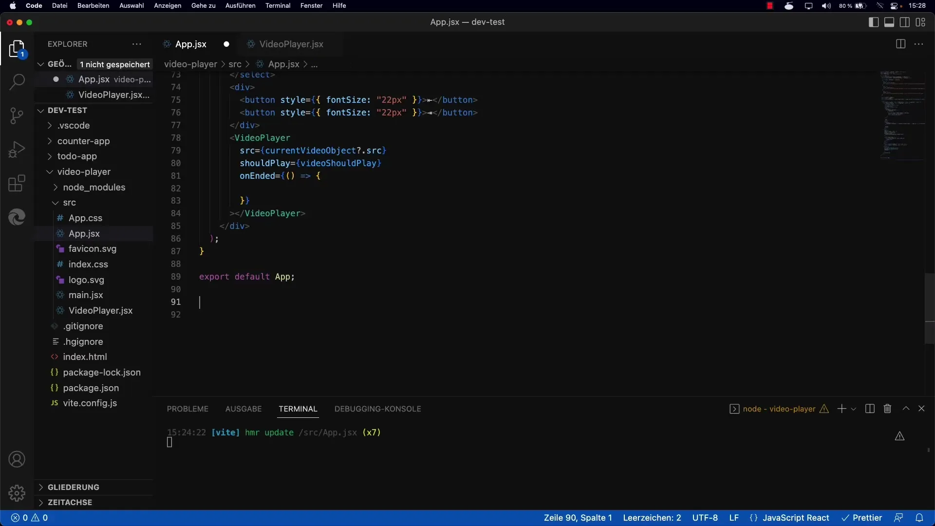Navigasi antara video dengan tombol Next dan Previous di React