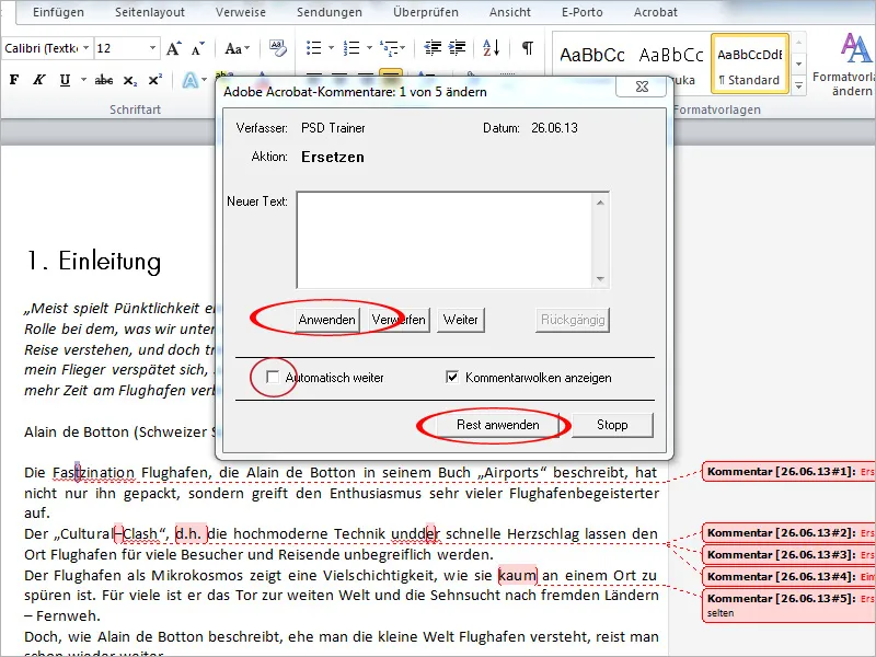 Grafikmarkierungswerkzeuge in Acrobat, Kommentare exportieren und importieren