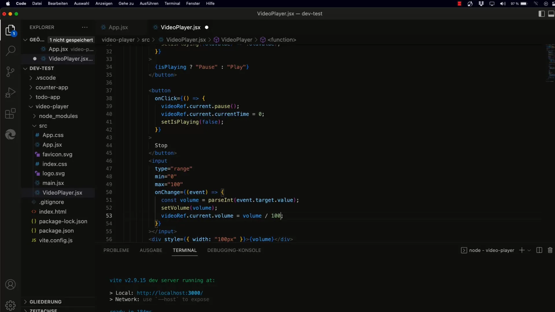 Lydstyrkeregulering med React - Selvstændig implementering