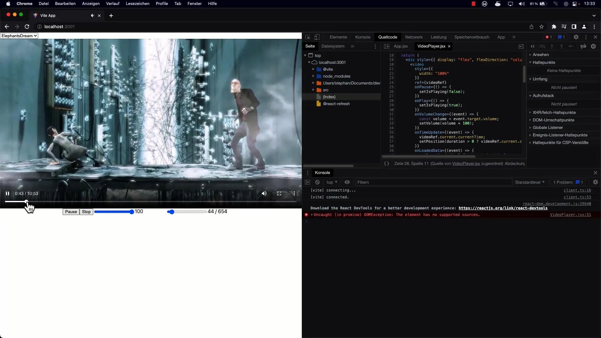 Gestione dello stato nel riproduttore video con useEffect