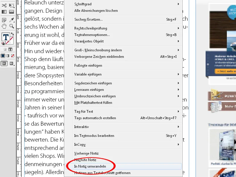 Το εργαλείο σημειώσεων στο InDesign