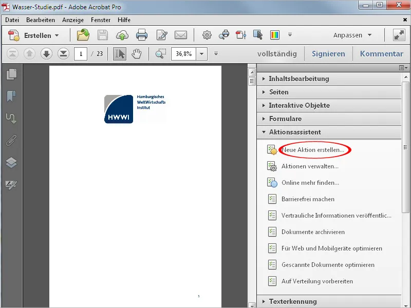 Aktionen definieren, exportieren und importieren in Acrobat