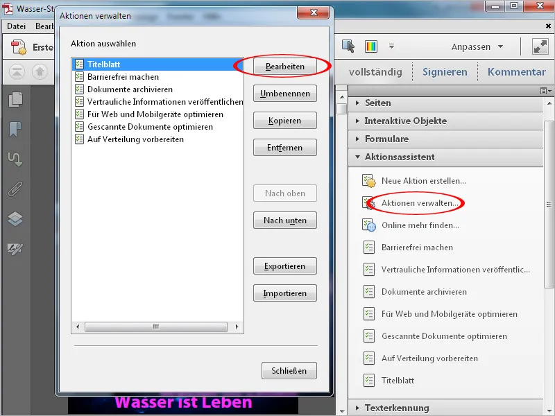 Aktionen definieren, exportieren und importieren in Acrobat