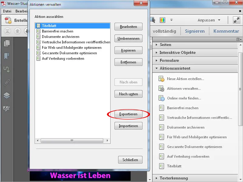 Aktionen definieren, exportieren und importieren in Acrobat