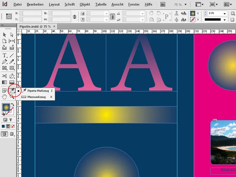 Η πιπέτα και το εργαλείο μέτρησης στο InDesign