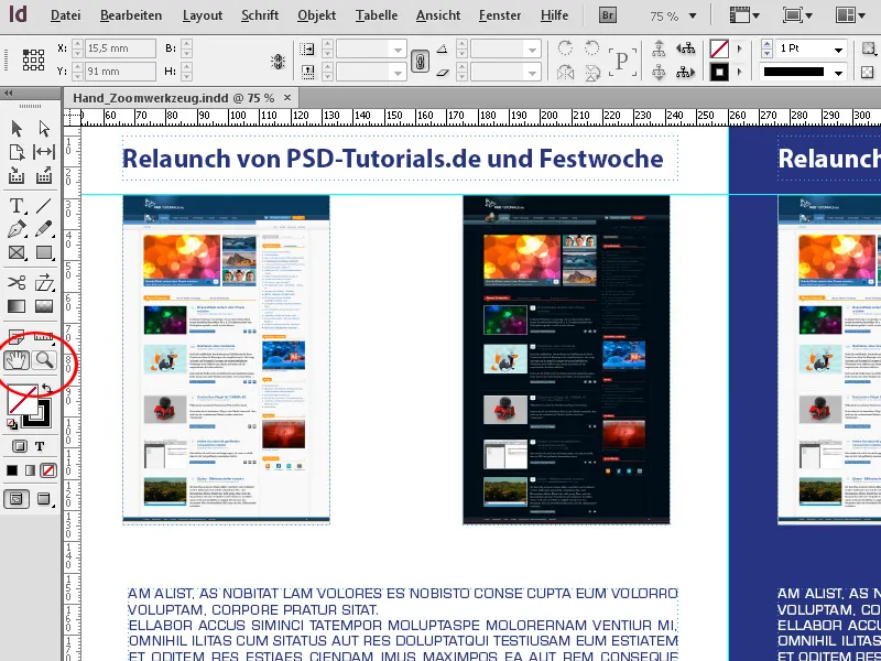 Τα εργαλεία χειρός και ζουμ στο InDesign