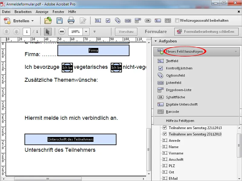 Formulare erstellen in Acrobat