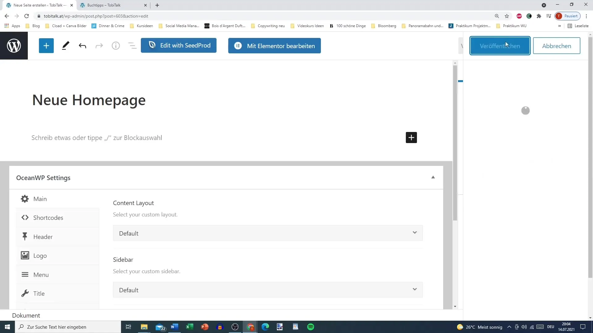 Create a WordPress homepage with Elementor