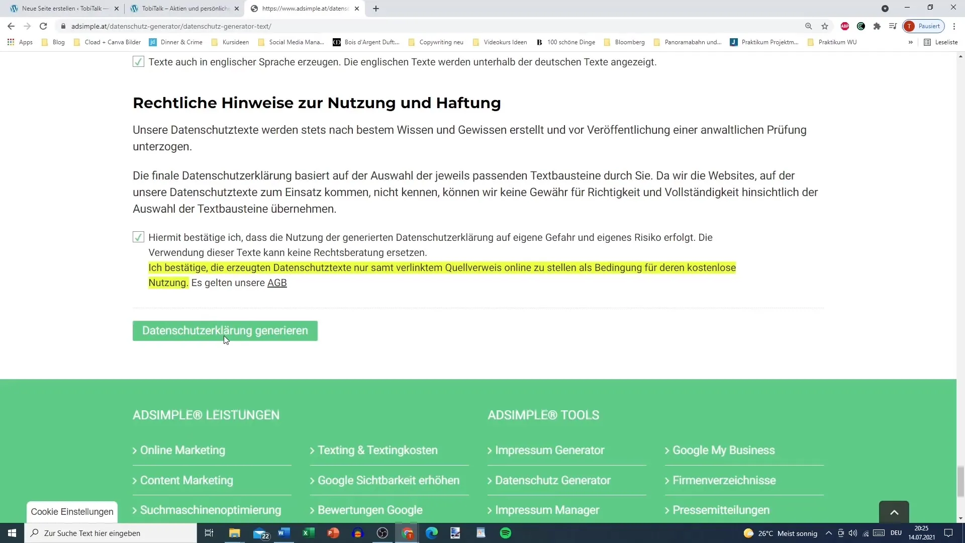 Create data protection declaration for WordPress easily