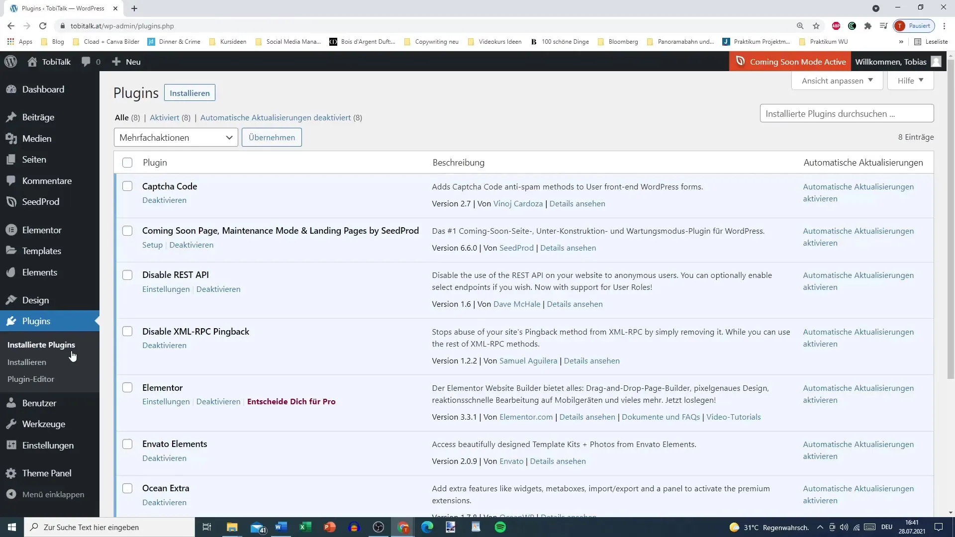 Install Elementor plugins: Envato Elements and Ocean Extra