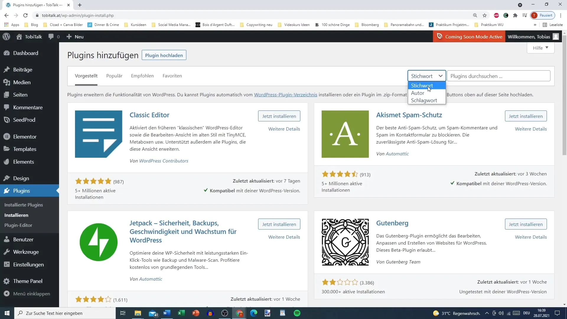 Install Elementor plugins: Envato Elements and Ocean Extra