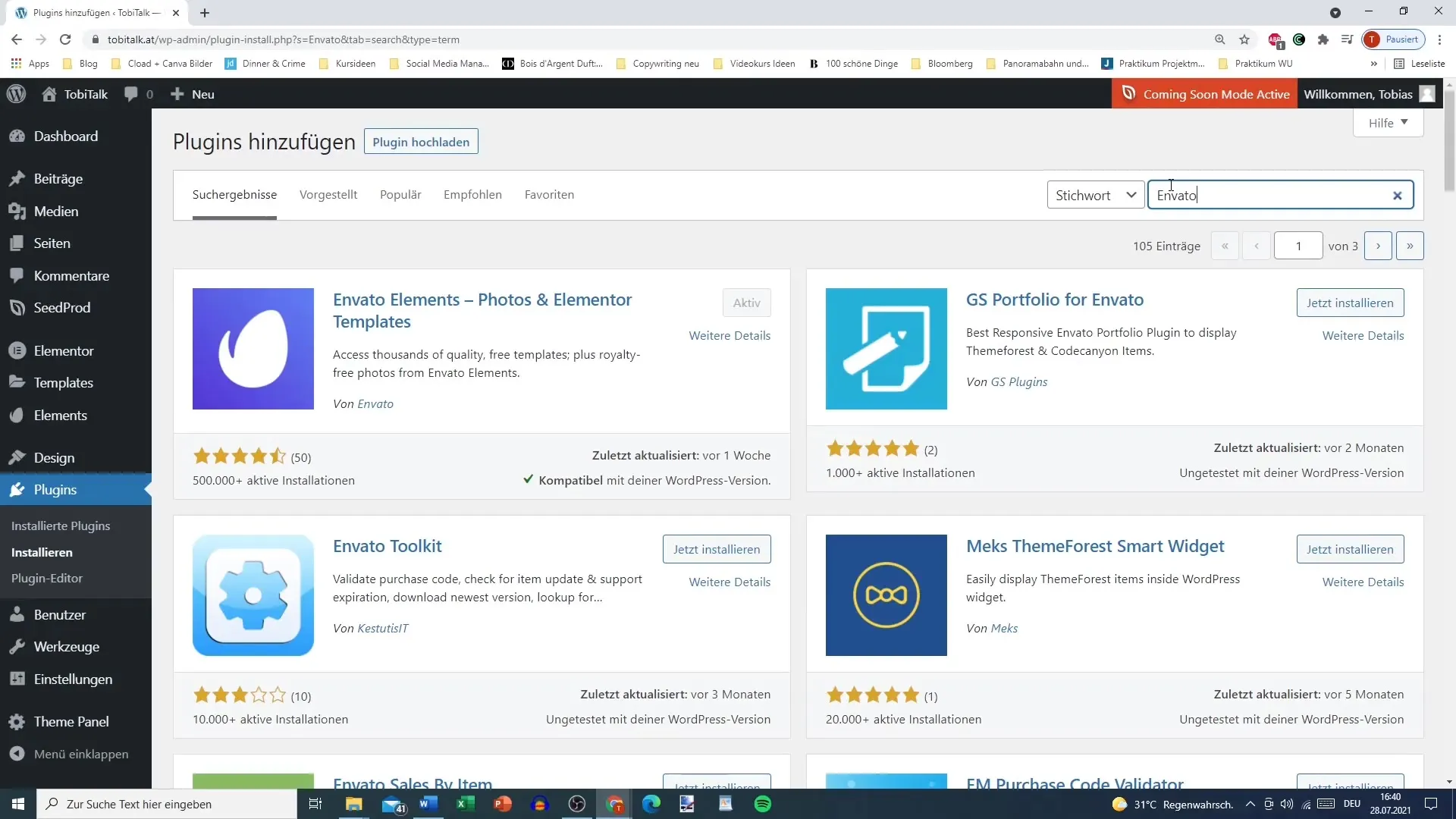 Install Elementor plugins: Envato Elements and Ocean Extra