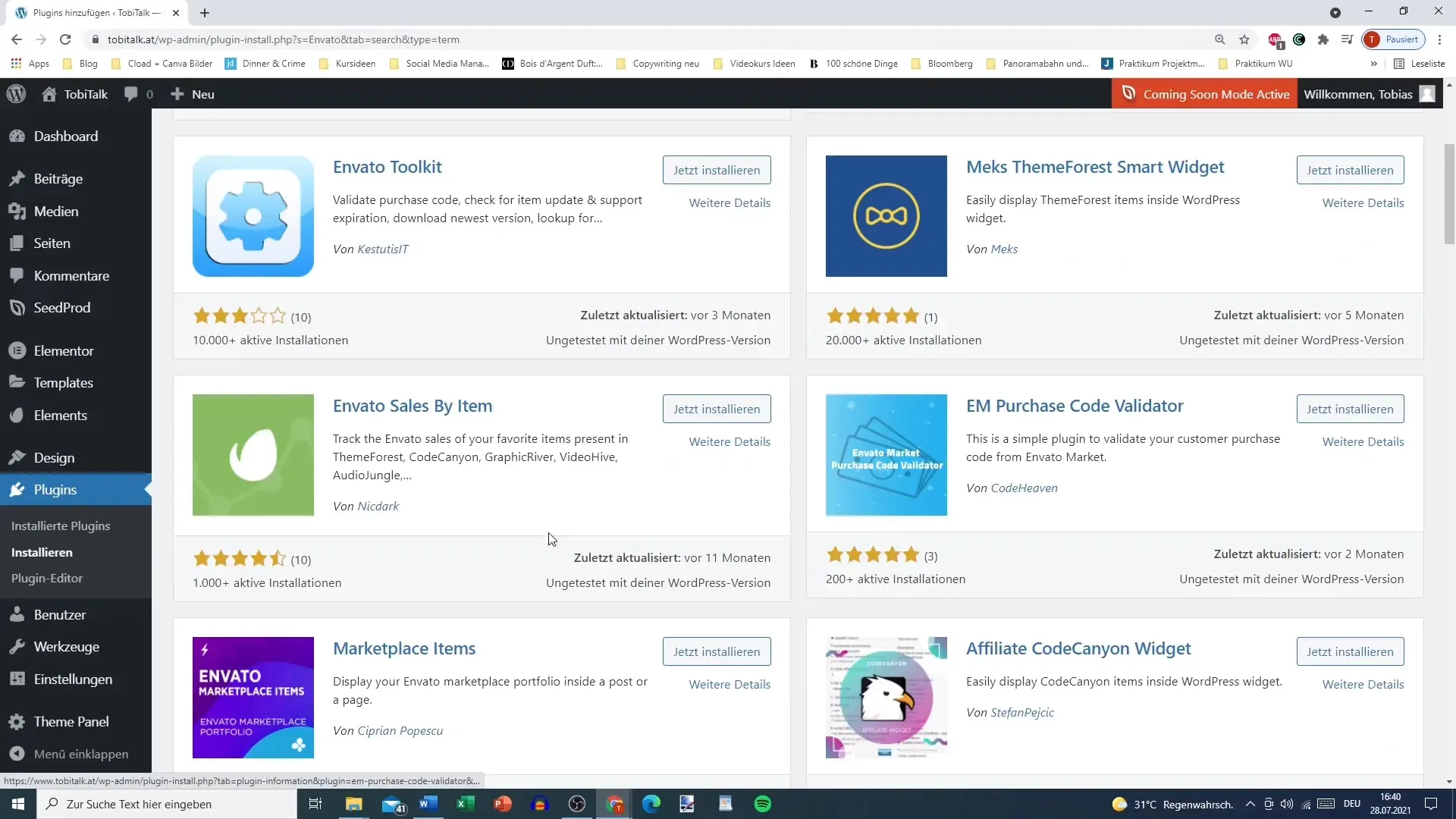 Install Elementor plugins: Envato Elements and Ocean Extra