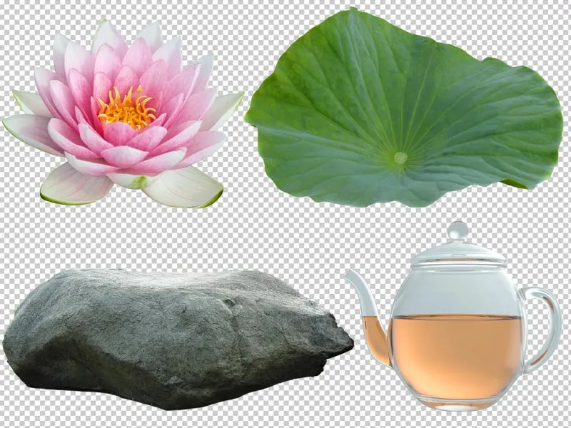 Cartel publicitario de Lotus Tea - Parte 02 - Tratamiento de imágenes de objetos individuales