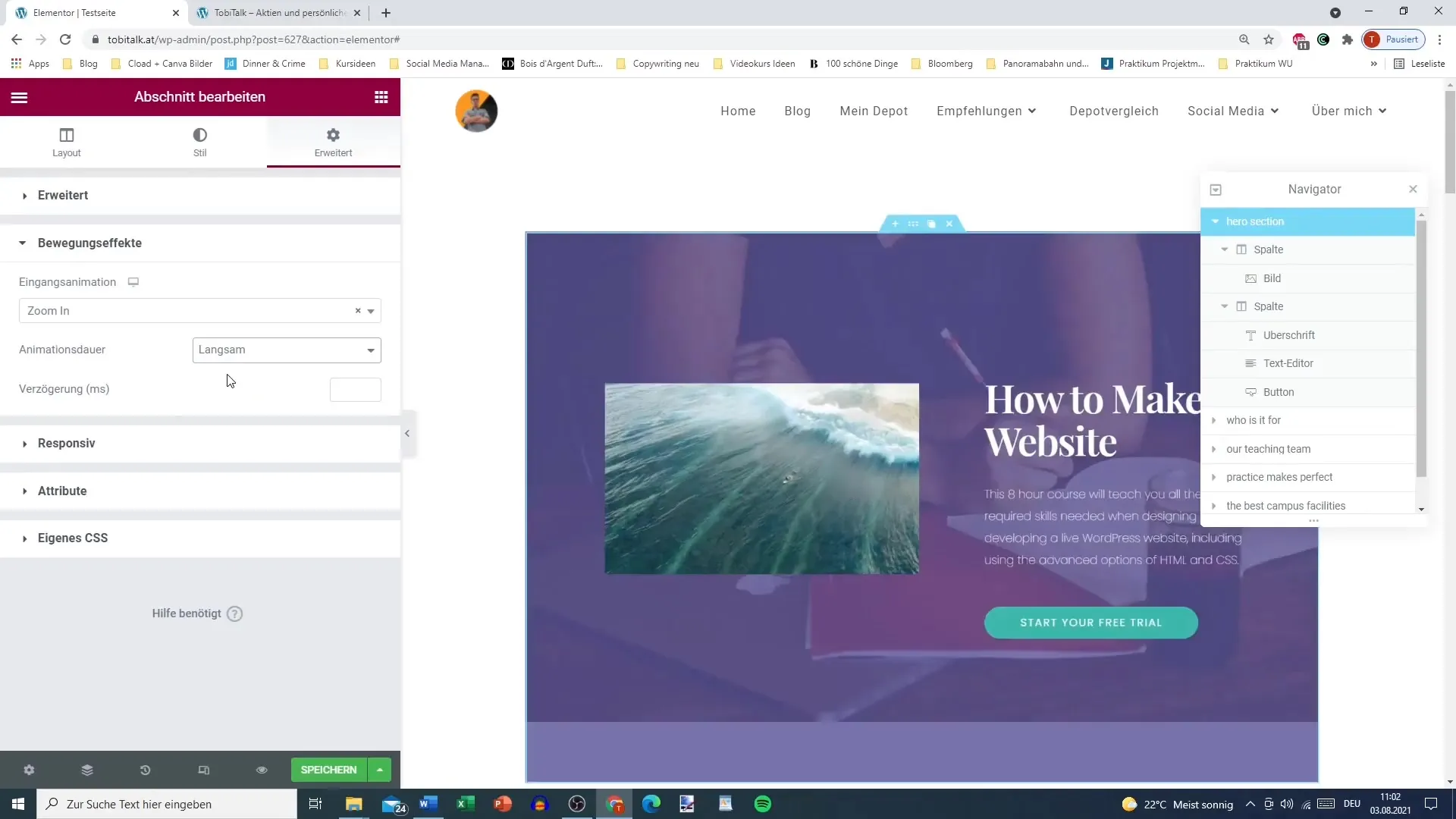 Motion effects in Elementor for WordPress