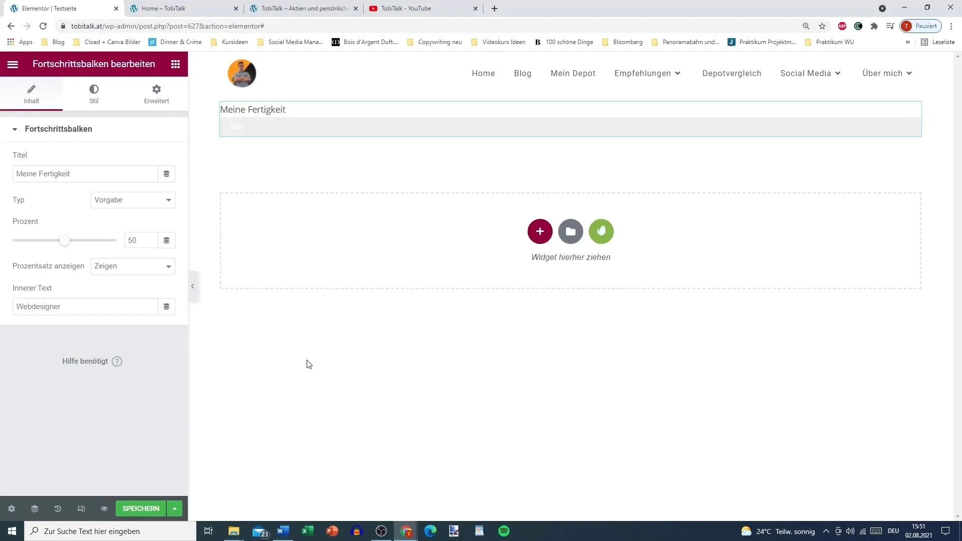 Create and customize progress bar in Elementor