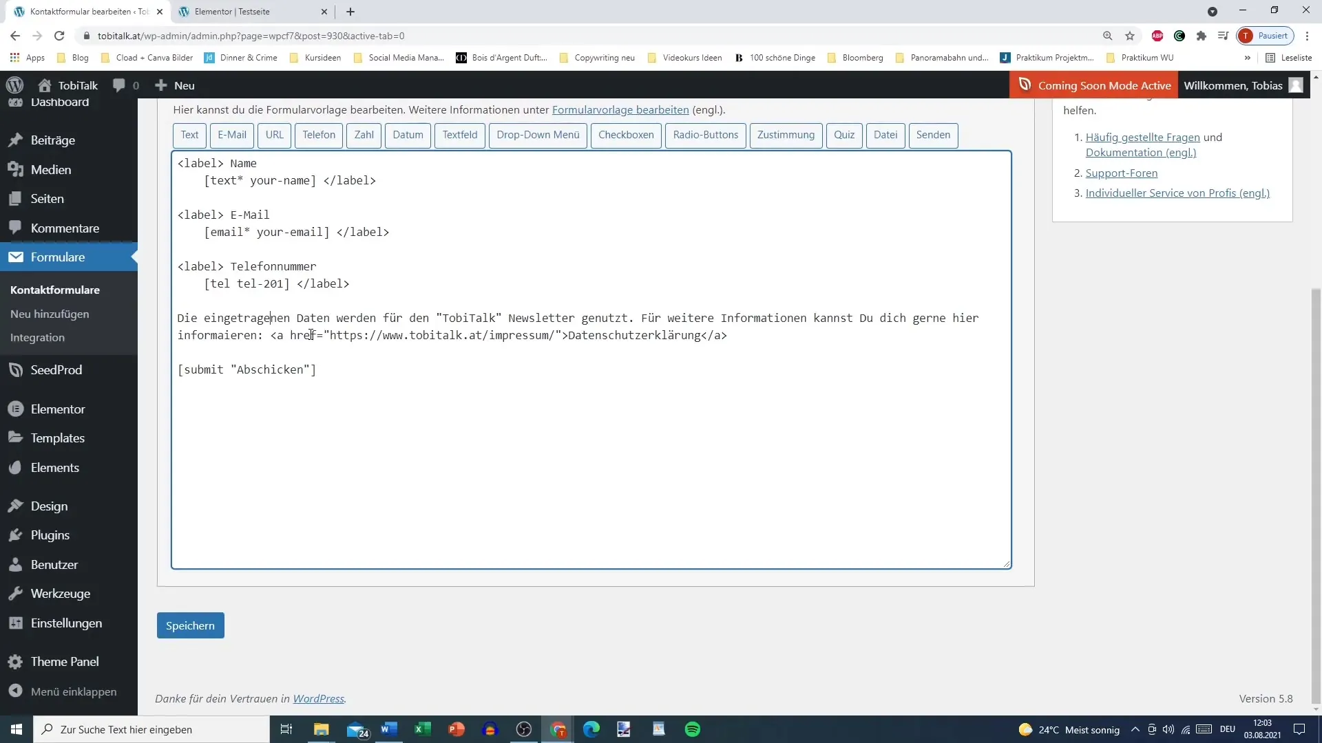 Securing the contact form in WordPress