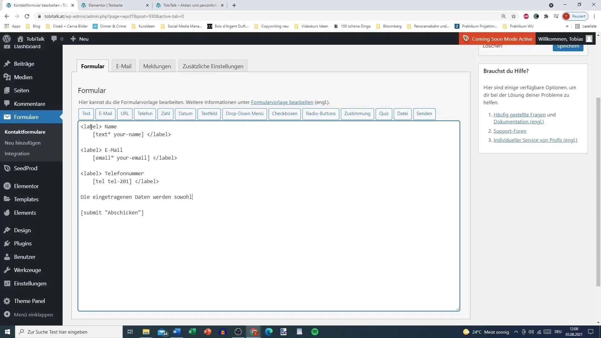 Securing the contact form in WordPress