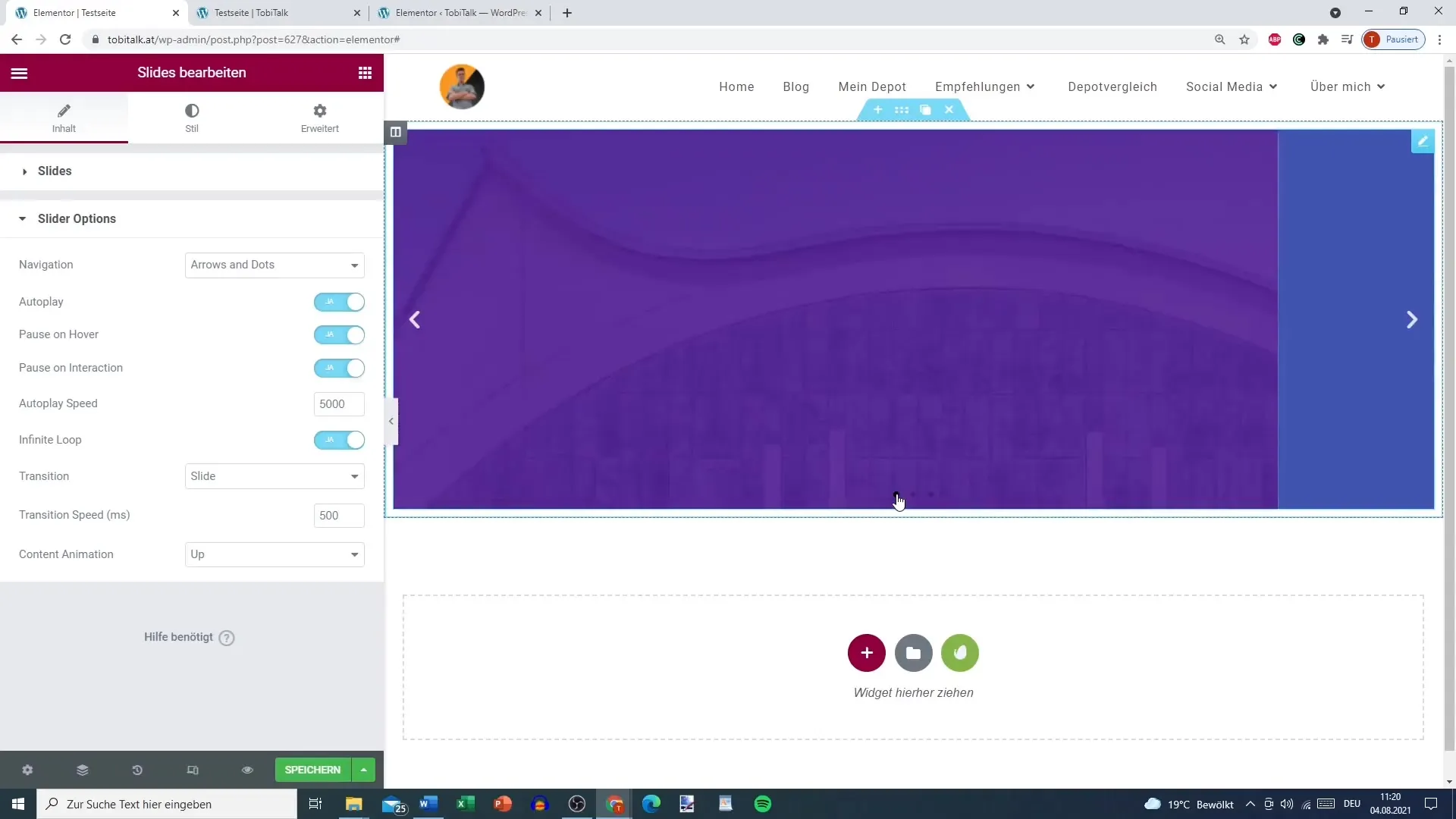 Creation of slides in Elementor for WordPress