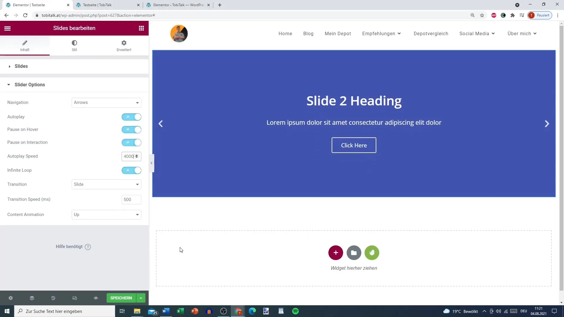 Creation of slides in Elementor for WordPress