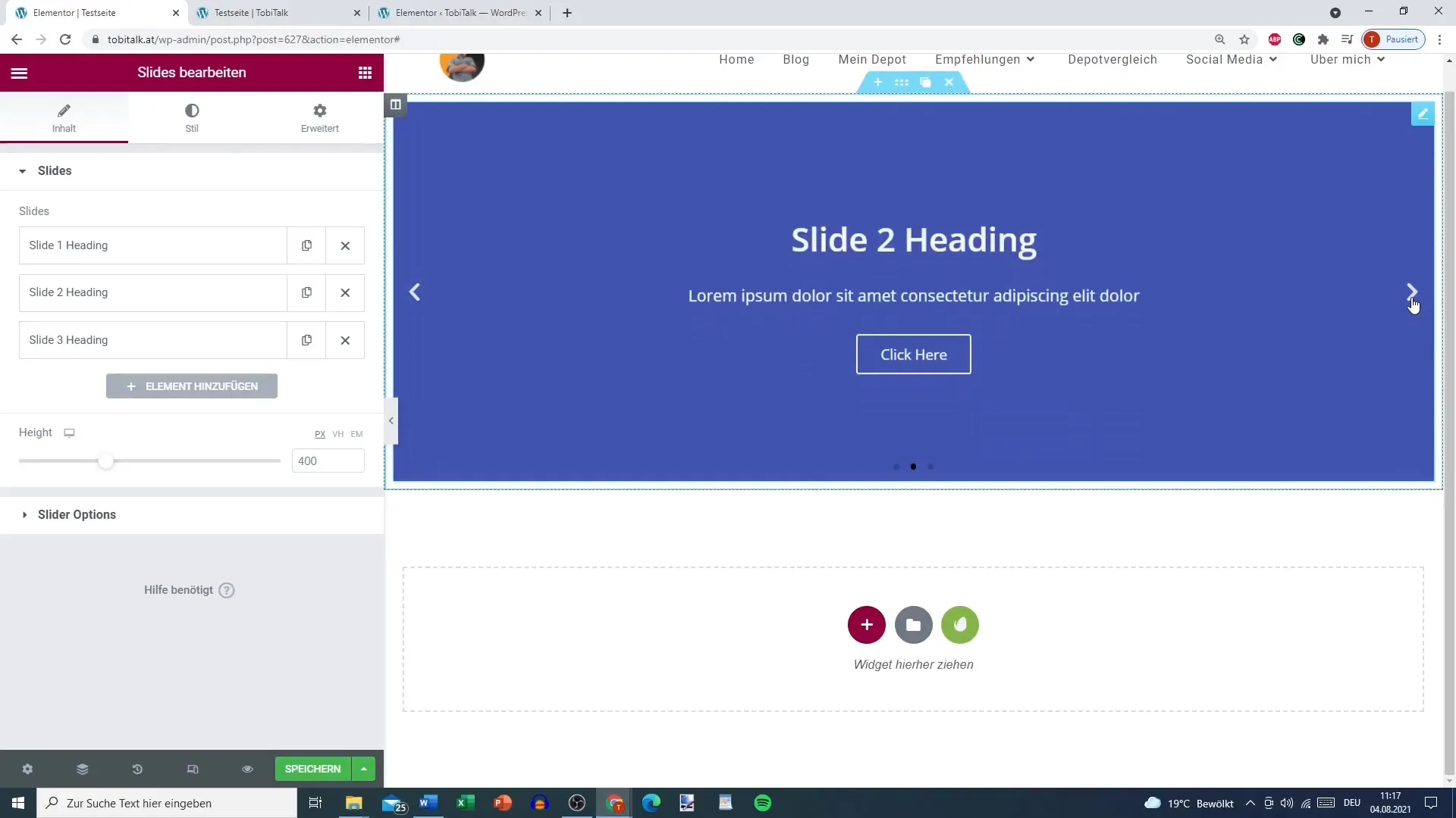 Creating slides in Elementor for WordPress