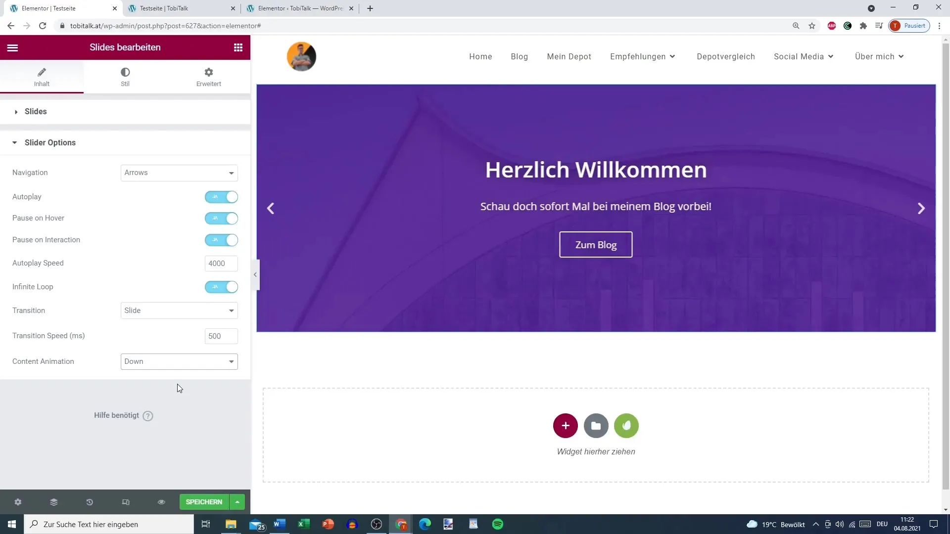 Creation of slides in Elementor for WordPress