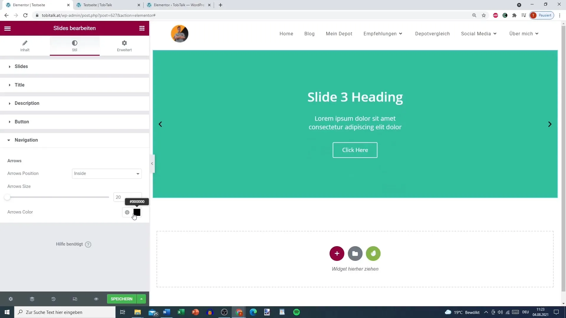 Creation of slides in Elementor for WordPress