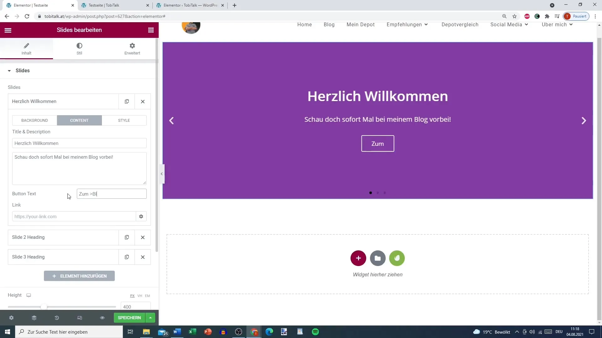 Creation of slides in Elementor for WordPress