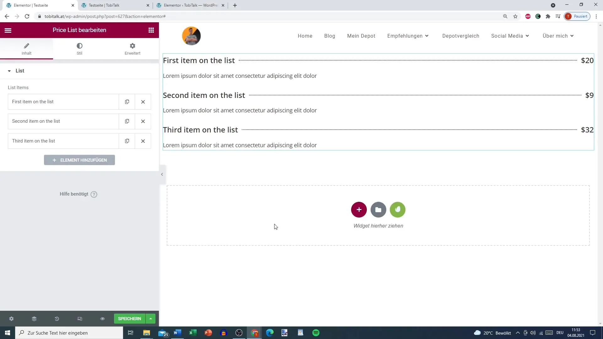 Preislisten-Design leicht gemacht mit Elementor