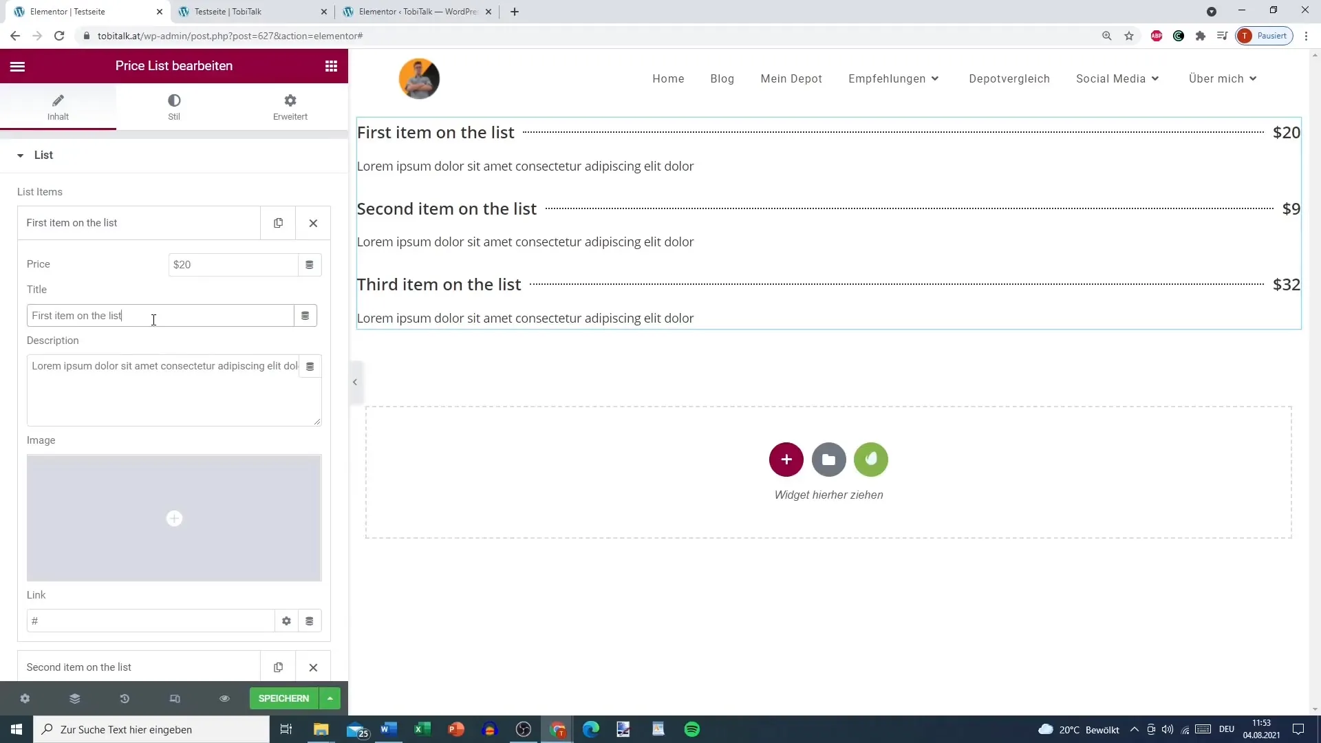 Preislisten-Design leicht gemacht mit Elementor