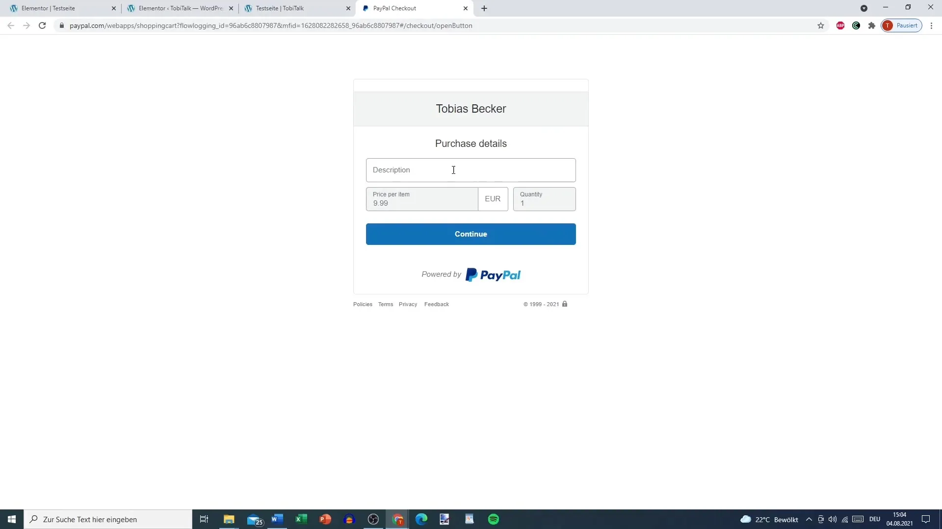 Insert PayPal button in Elementor for WordPress