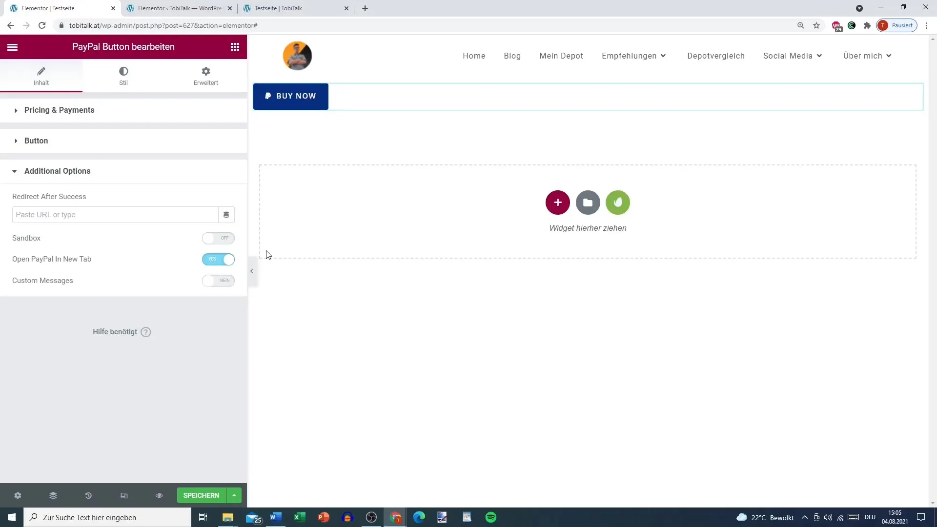 Insert PayPal button in Elementor for WordPress