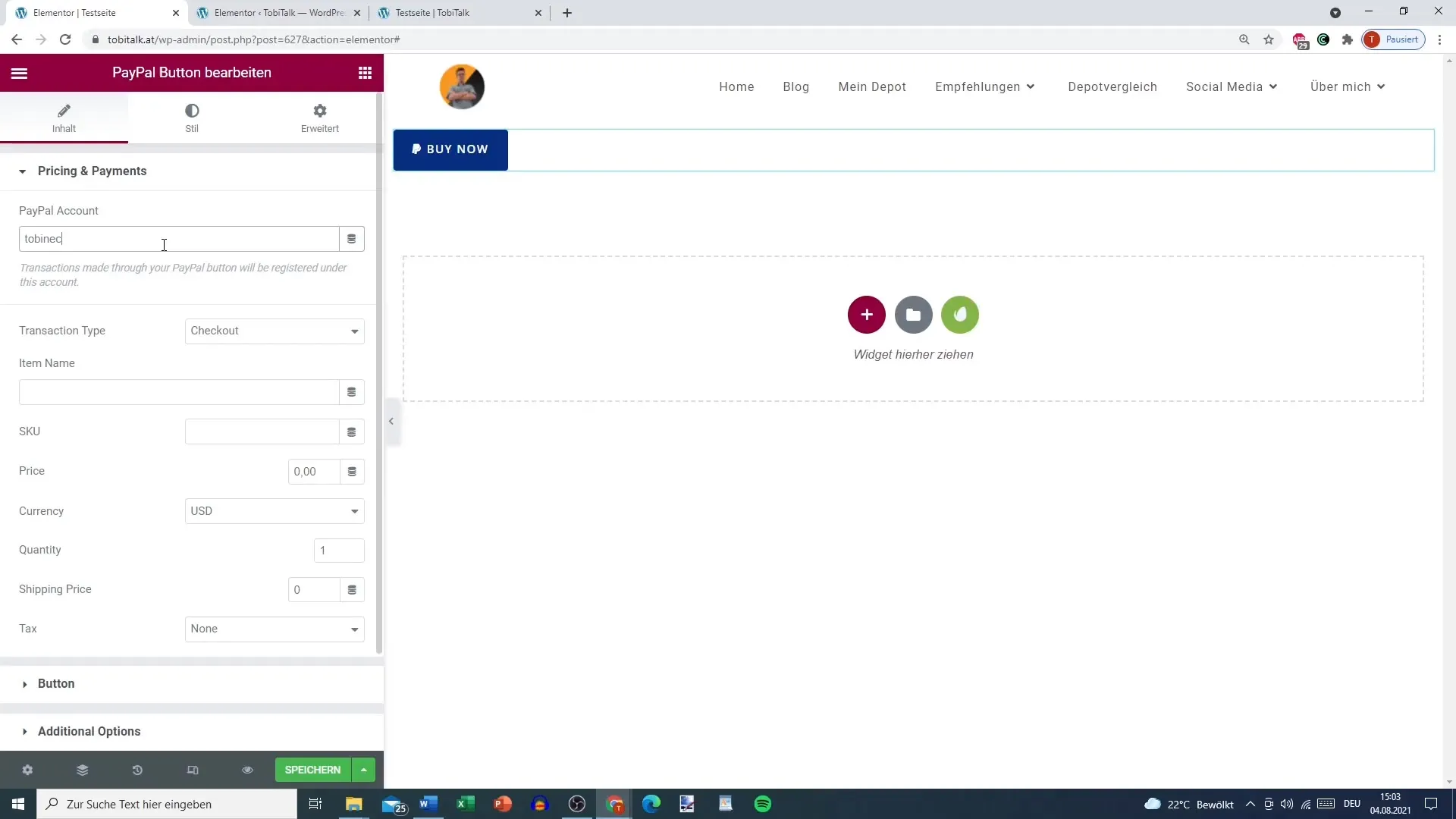 Insert PayPal button in Elementor for WordPress