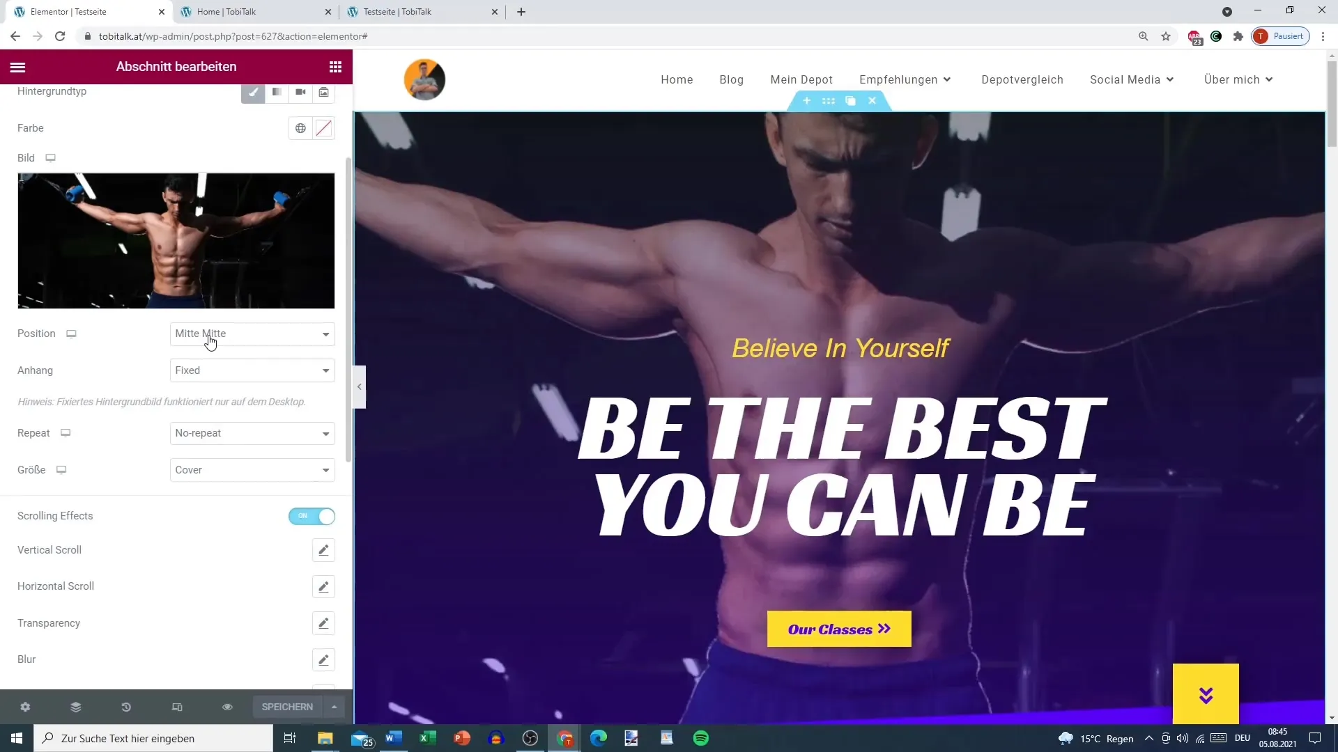 Create a fitness website using Elementor Pro