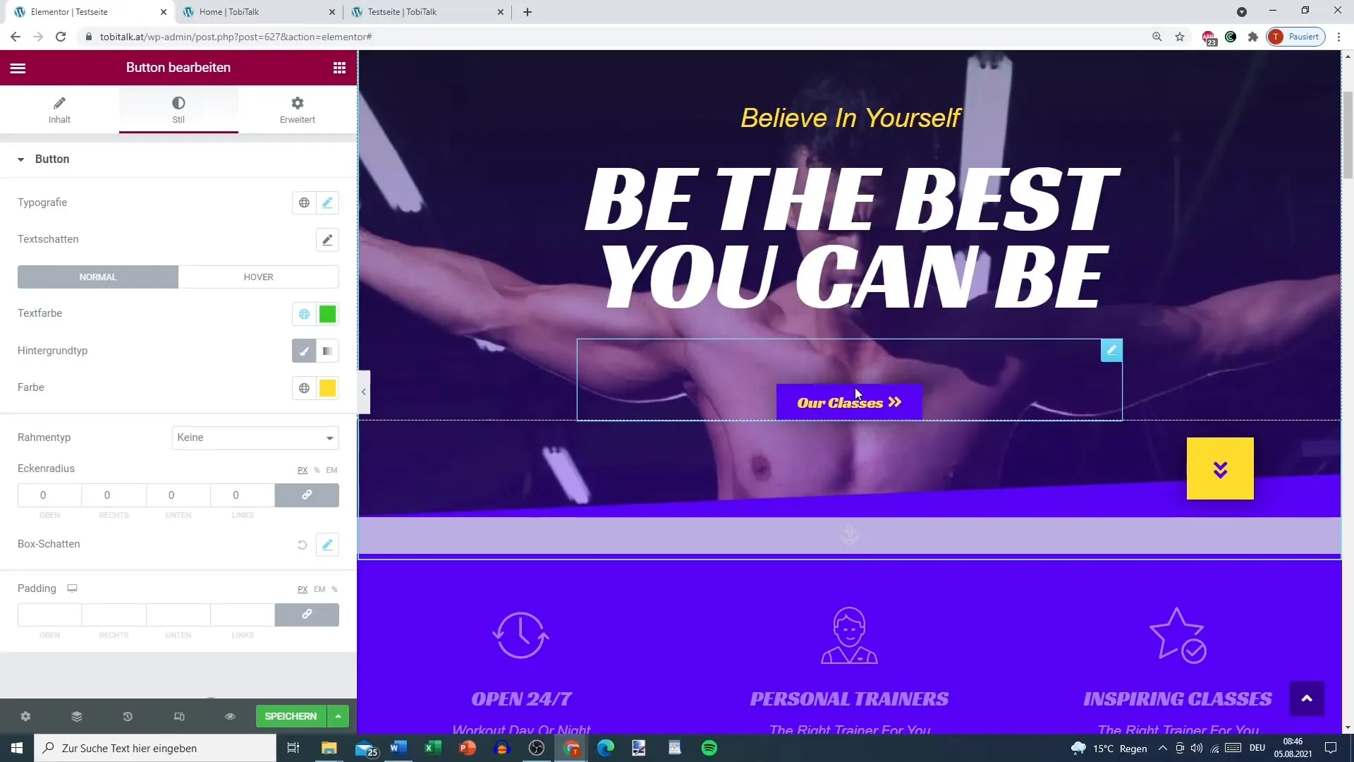 Create a fitness website with Elementor Pro