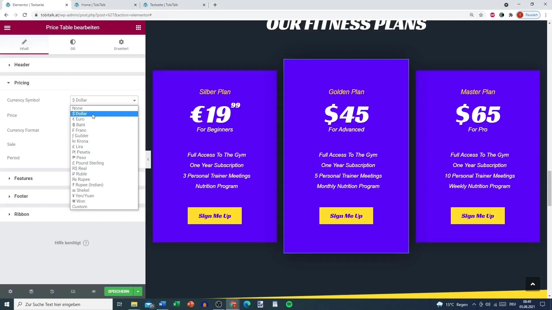 Create a fitness website with Elementor Pro