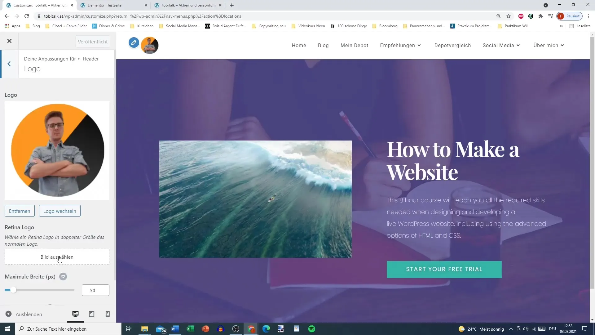 Effectively customize the header of your website with Elementor