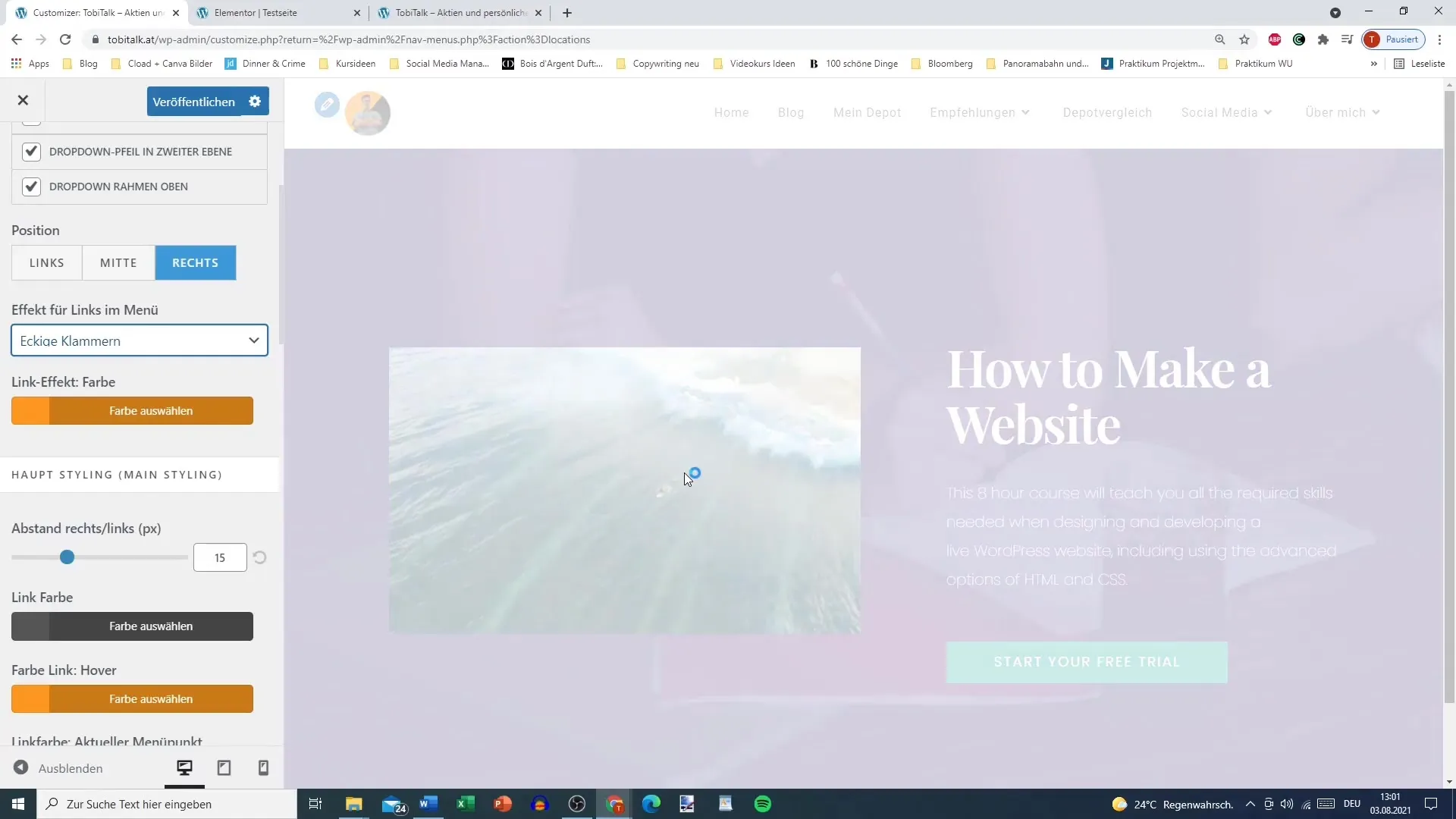 Format menu using Elementor for WordPress