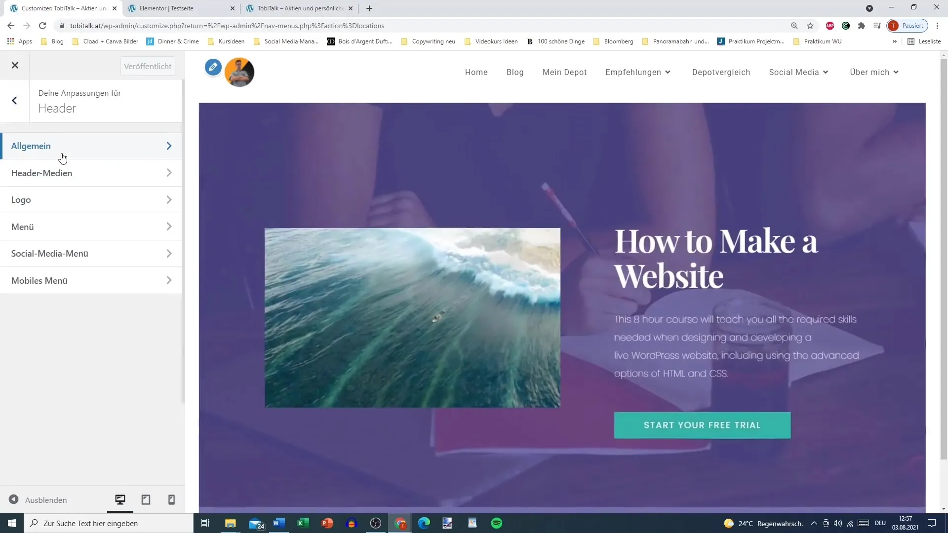 Format menu using Elementor for WordPress