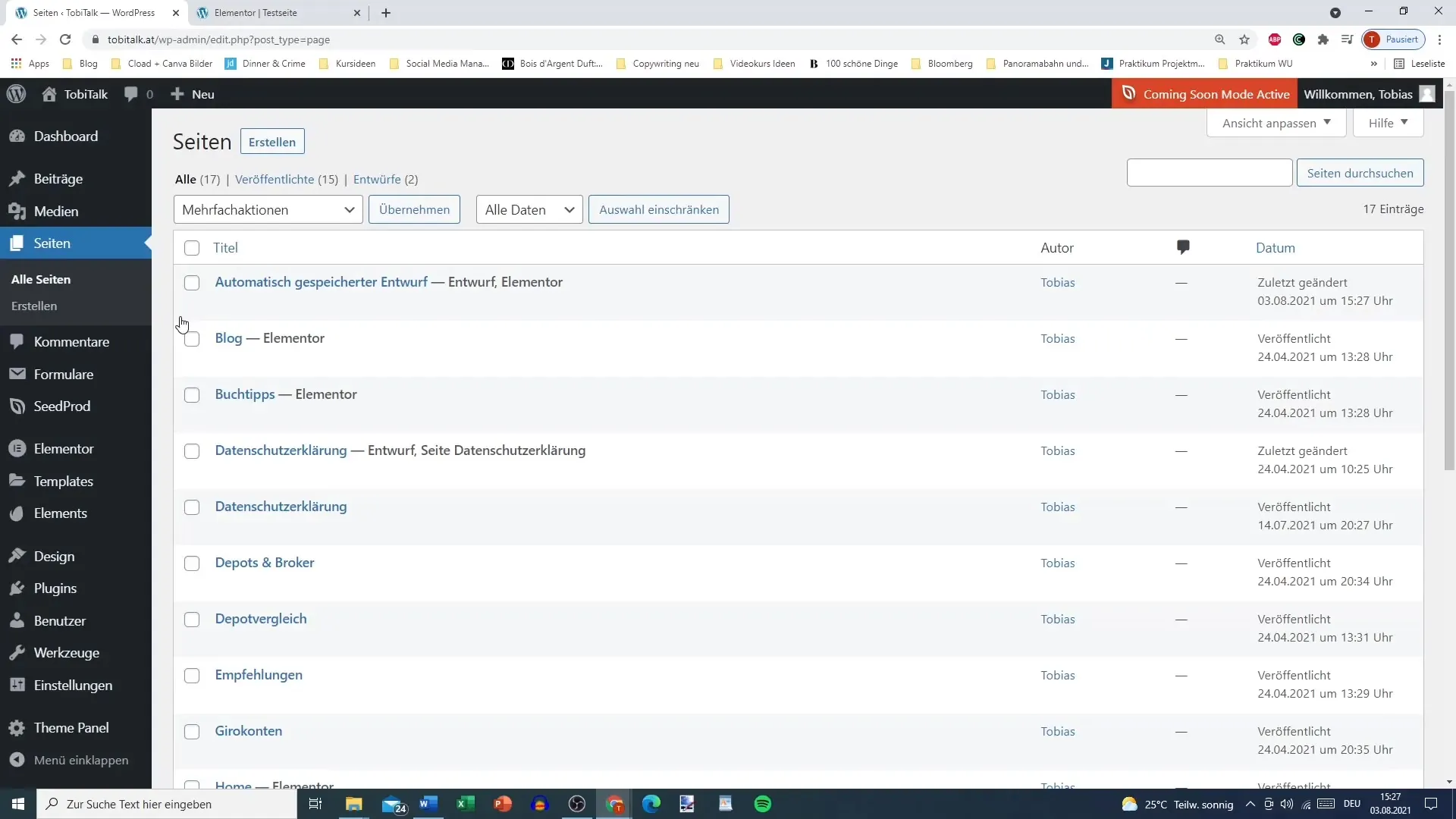 Efficient saving of Elementor pages for WordPress