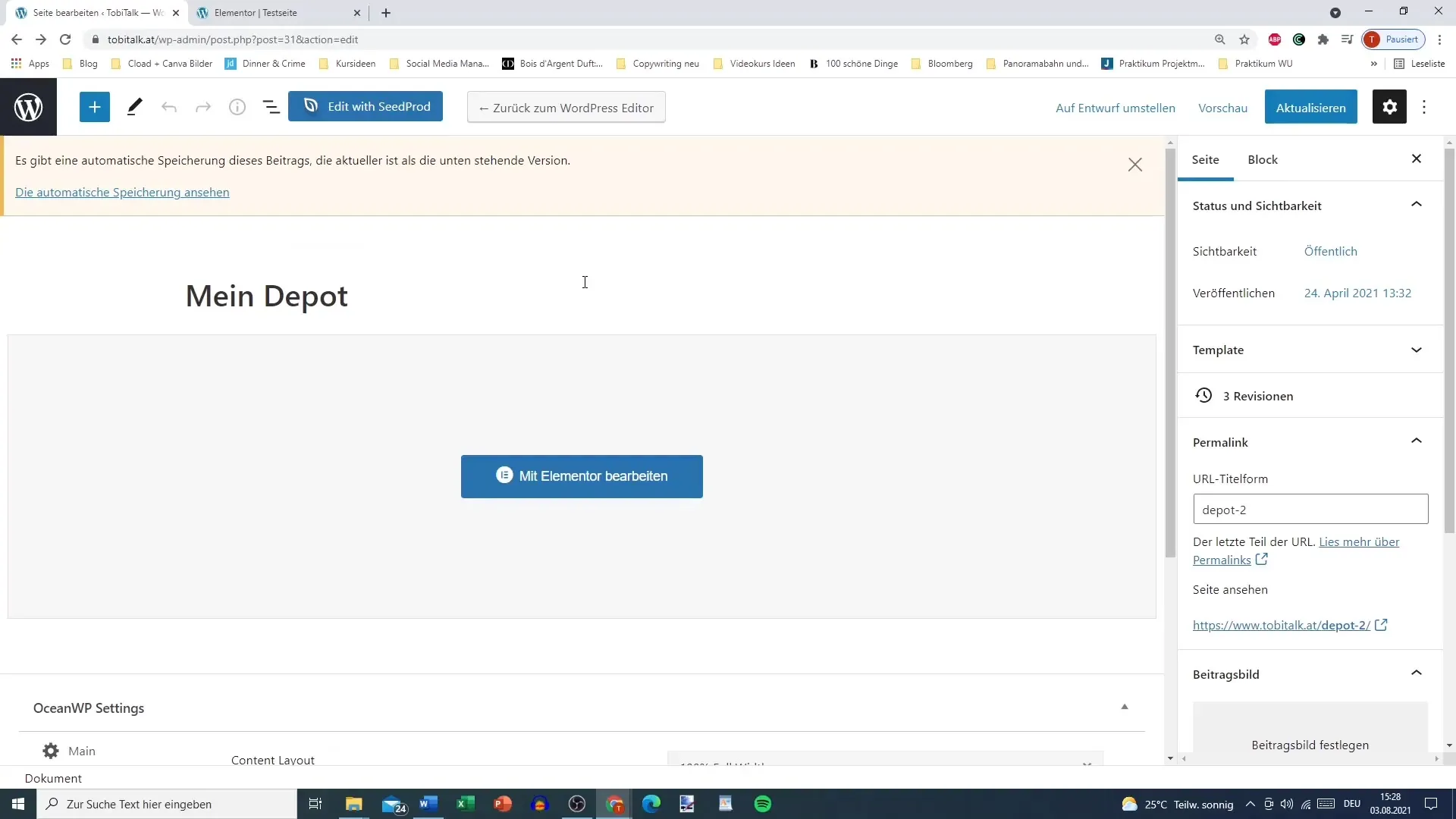 Efficient storage of Elementor pages for WordPress