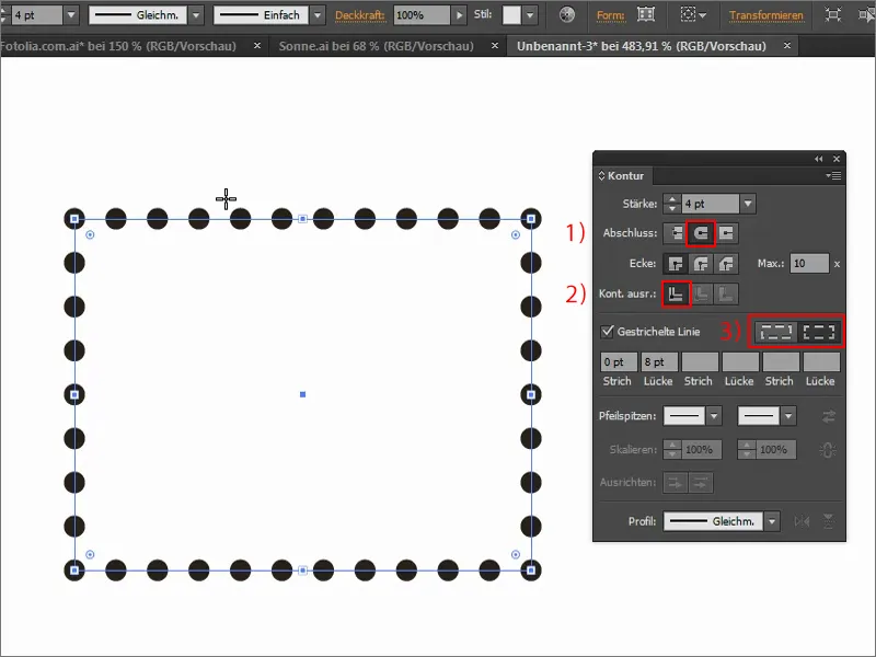 Tipps &amp; Tricks zu Adobe Illustrator: Gepunktete Linie erstellen (Beispiel: Briefmarke)